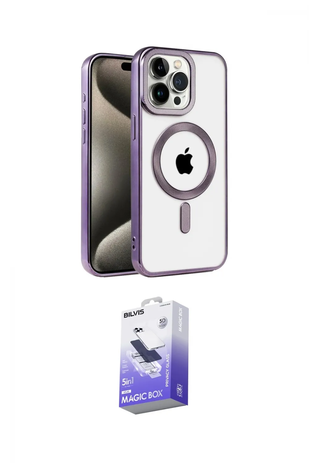 ieg™ iPhone 14 Pro Max Kılıf Eksen Form Koleksiyonu - Siyah Bilvis 5in1 5D Magic Hayalet Cam Ekran Koruyucu