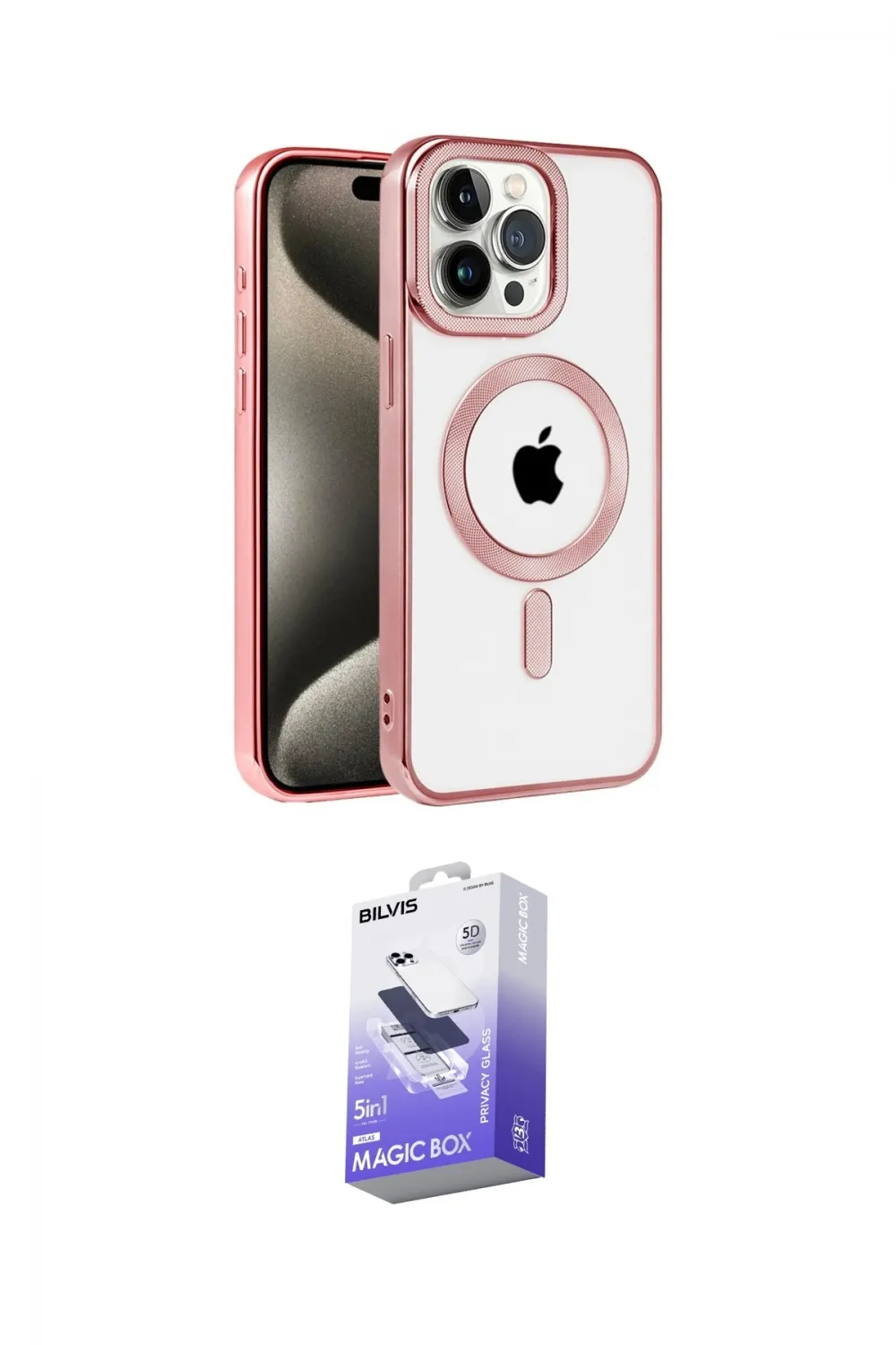 ieg™ iPhone 14 Pro Max Kılıf Eksen Form Koleksiyonu - Siyah Bilvis 5in1 5D Magic Hayalet Cam Ekran Koruyucu