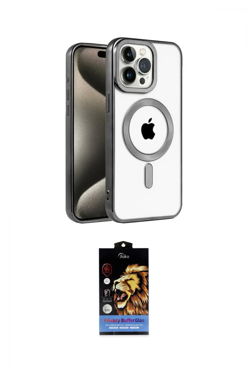 ieg™ iPhone 14 Pro Max Kılıf Eksen Form Koleksiyonu - Siyah Buffer Hayalet Cam Ekran Koruyucu