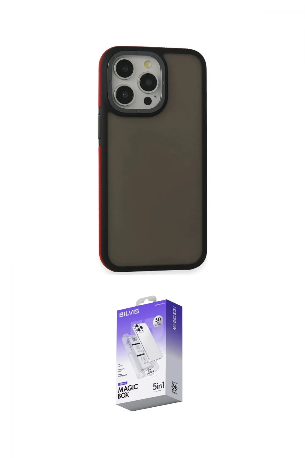ieg™ iPhone 14 Pro Max Kılıf Eksen Işık - Siyah Bilvis 5in1 3D Magic Cam Ekran Koruyucu