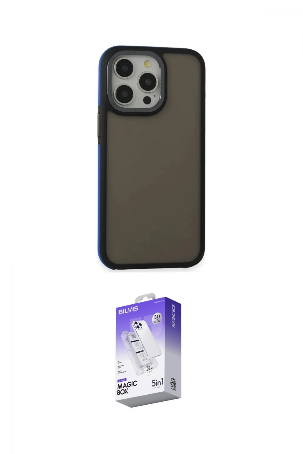ieg™ iPhone 14 Pro Max Kılıf Eksen Işık - Siyah Bilvis 5in1 3D Magic Cam Ekran Koruyucu