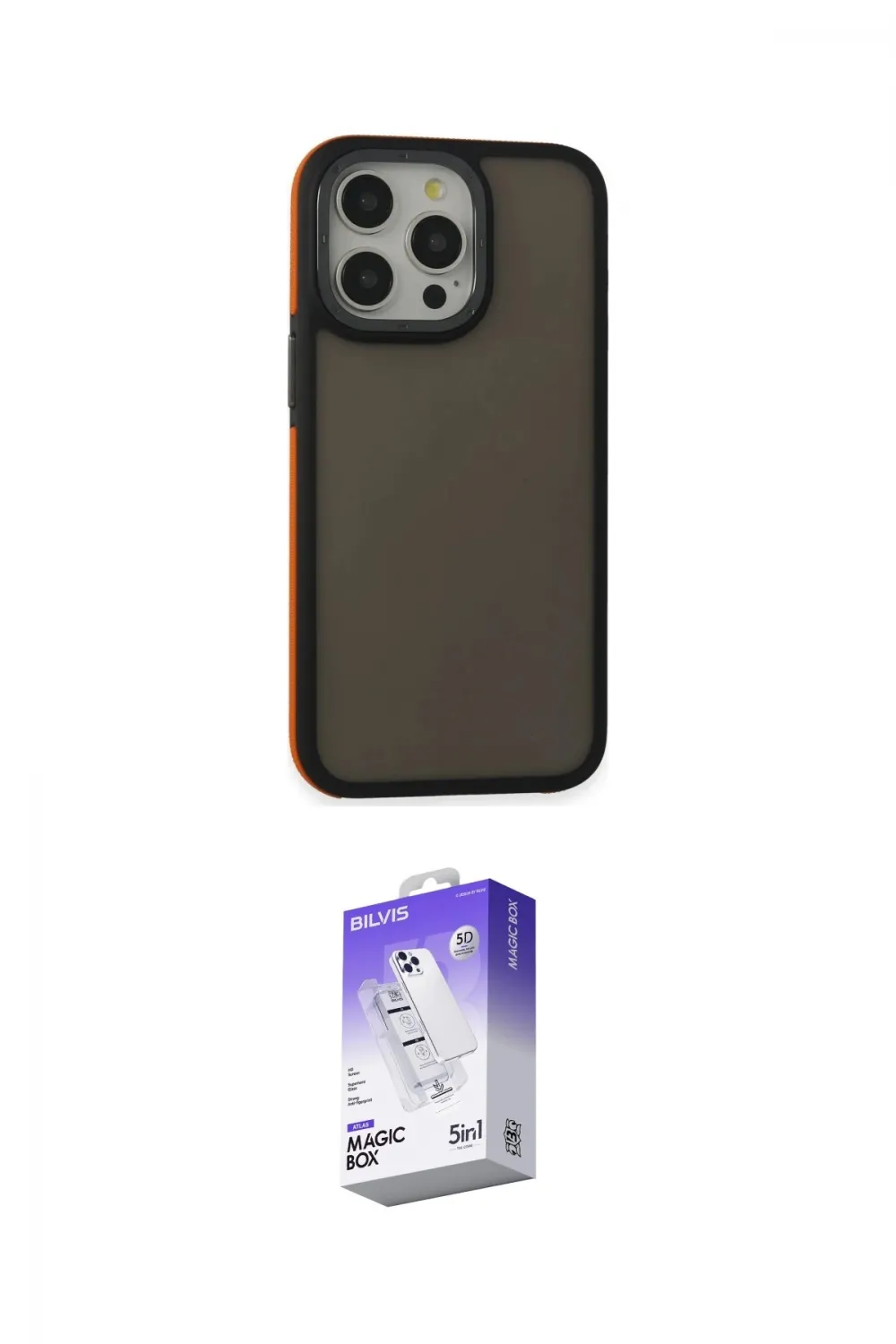 ieg™ iPhone 14 Pro Max Kılıf Eksen Işık - Siyah Bilvis 5in1 3D Magic Cam Ekran Koruyucu