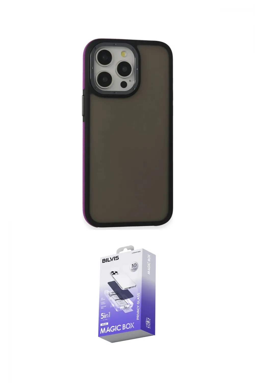 ieg™ iPhone 14 Pro Max Kılıf Eksen Işık - Siyah Bilvis 5in1 5D Magic Hayalet Cam Ekran Koruyucu