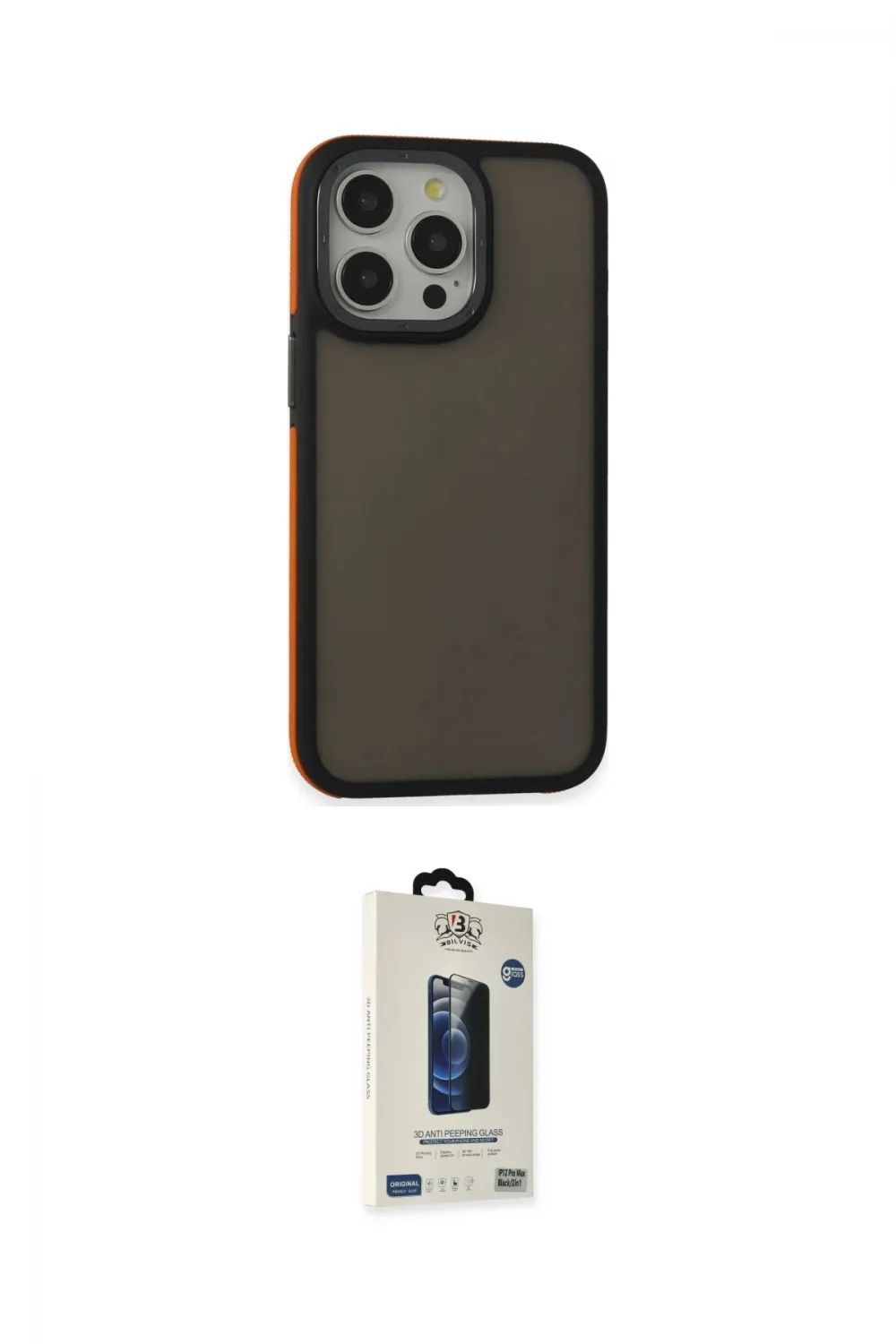 ieg™ iPhone 14 Pro Max Kılıf Eksen Işık - Siyah Bilvis Hayalet Cam Ekran Koruyucu