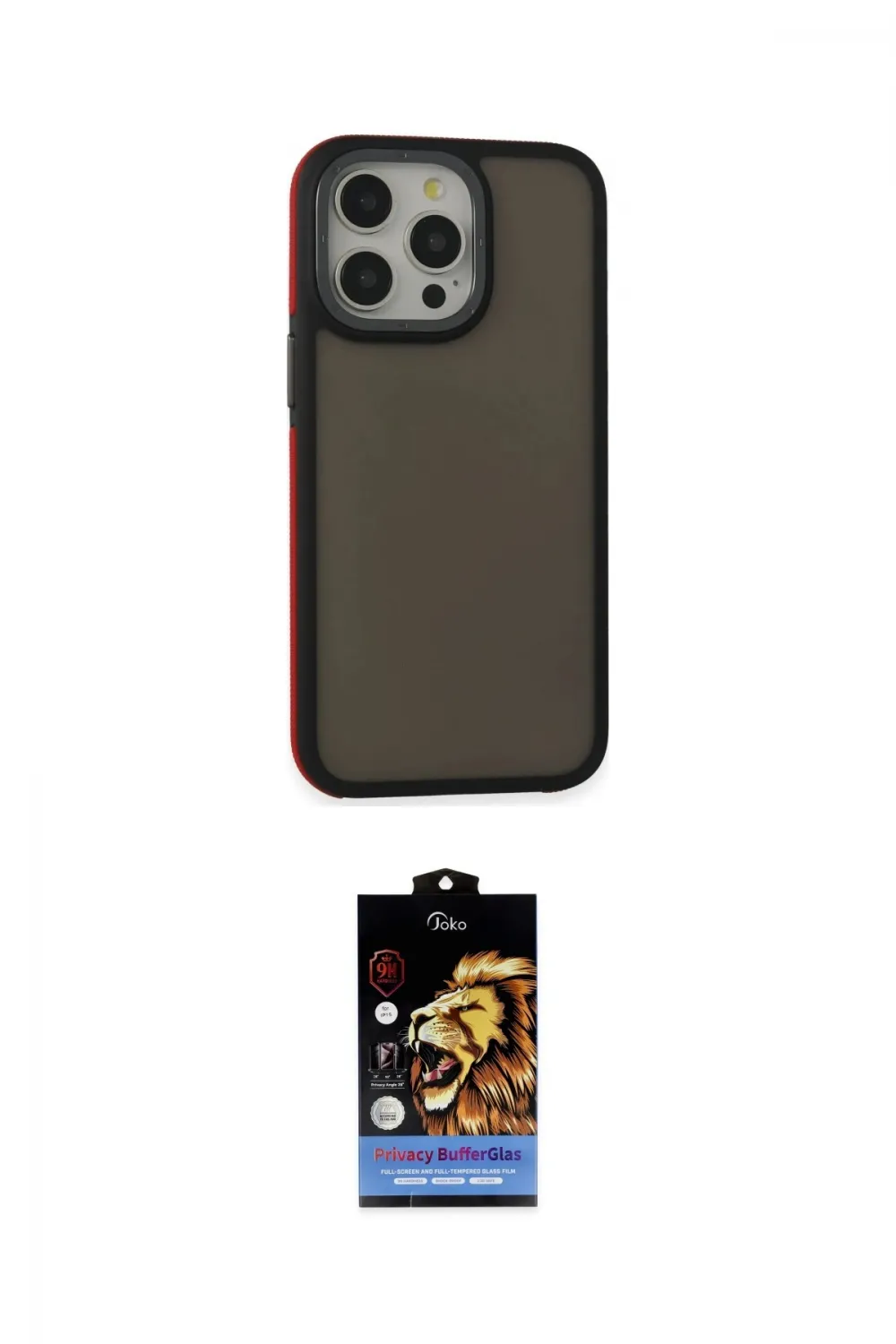 ieg™ iPhone 14 Pro Max Kılıf Eksen Işık - Siyah Buffer Hayalet Cam Ekran Koruyucu