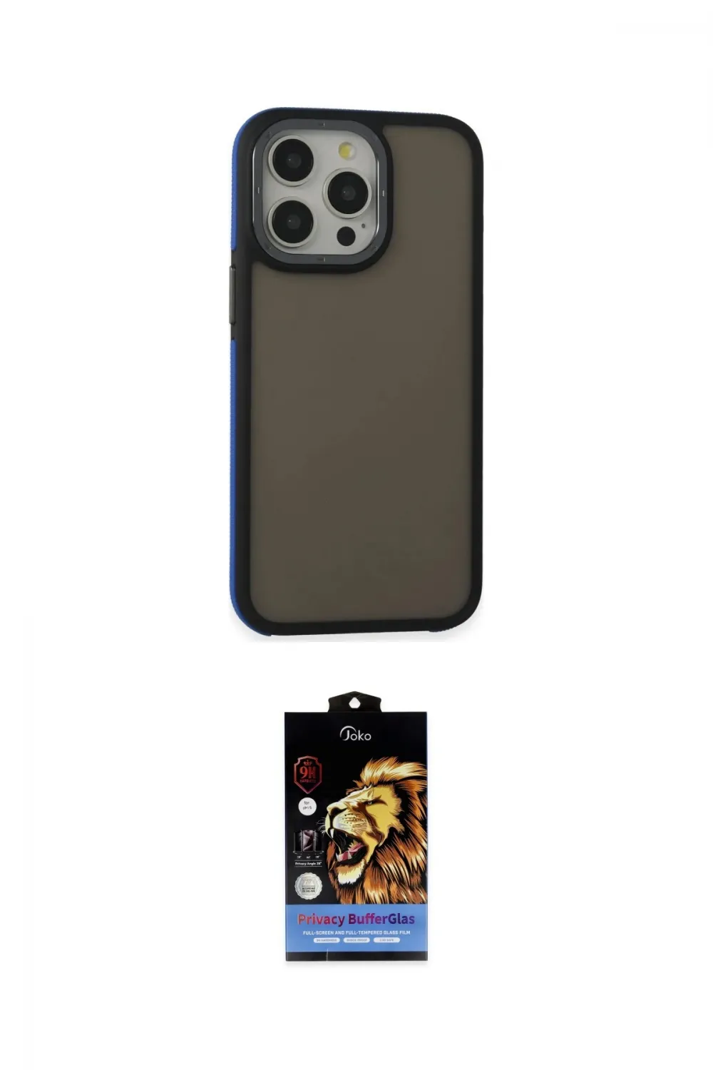 ieg™ iPhone 14 Pro Max Kılıf Eksen Işık - Siyah Buffer Hayalet Cam Ekran Koruyucu