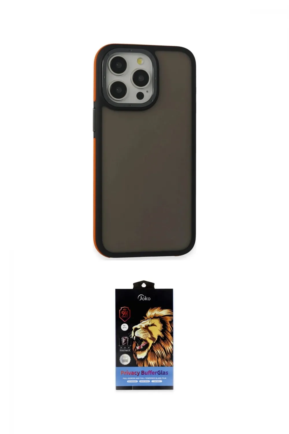 ieg™ iPhone 14 Pro Max Kılıf Eksen Işık - Siyah Buffer Hayalet Cam Ekran Koruyucu