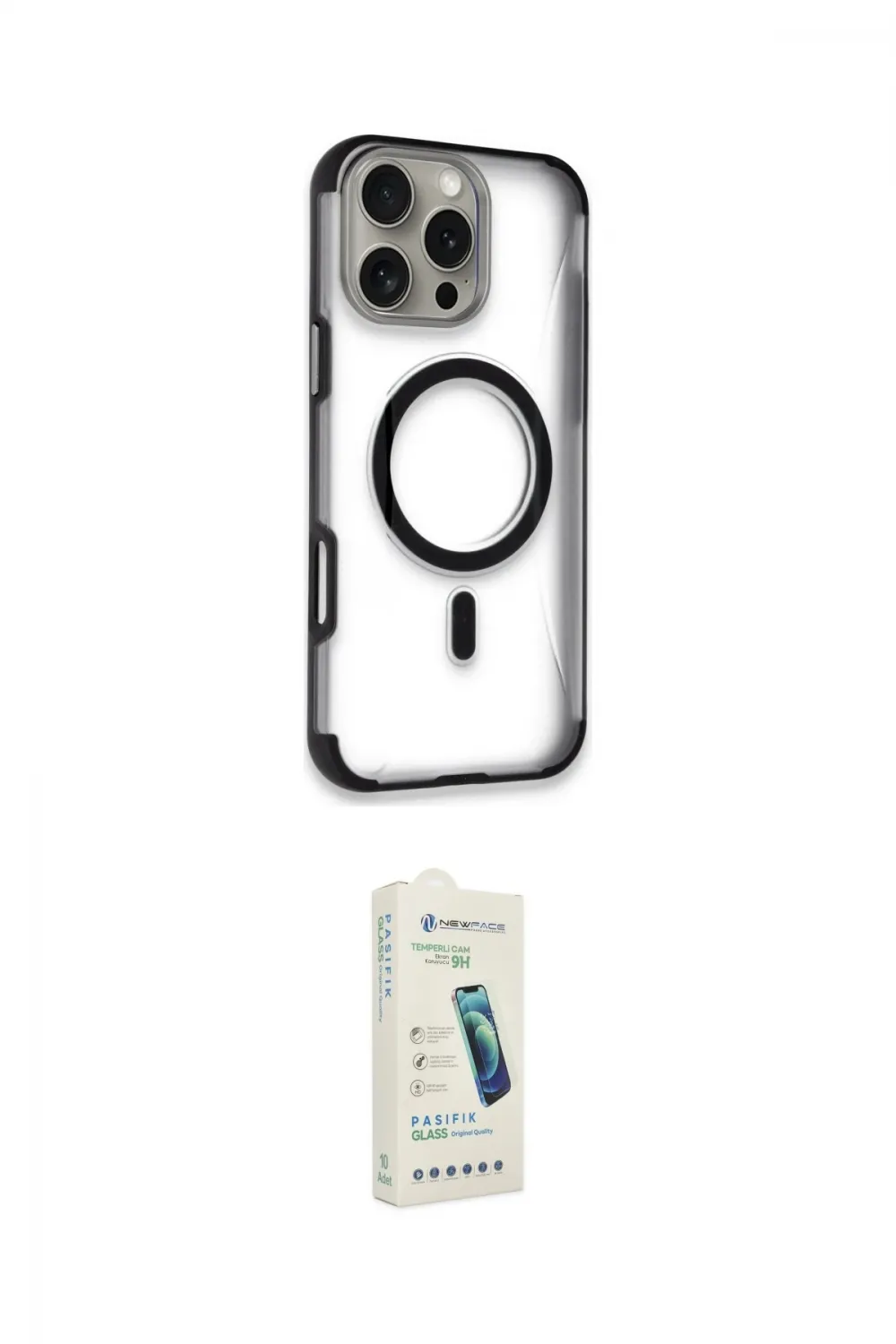 ieg™ iPhone 14 Pro Max Kılıf Eksen Klasik Koleksiyonu - Şeffaf Pasifik Cam Ekran Koruyucu