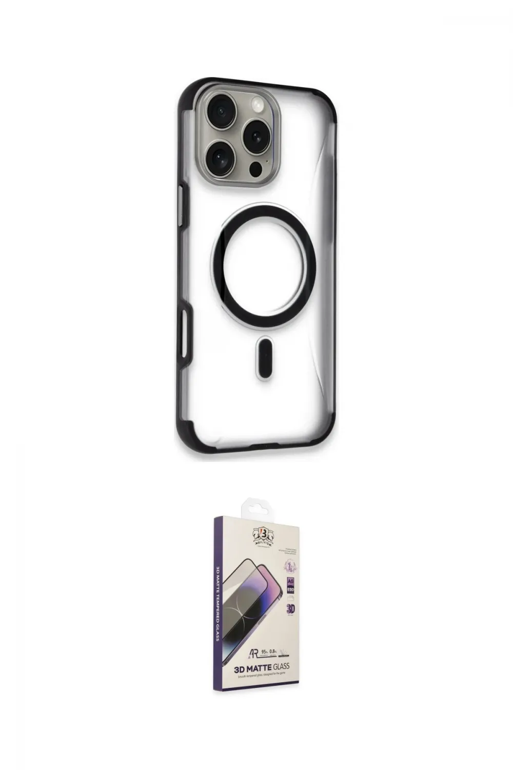 ieg™ iPhone 14 Pro Max Kılıf Eksen Klasik Koleksiyonu - Siyah Bilvis 3D Mat Cam Ekran Koruyucu