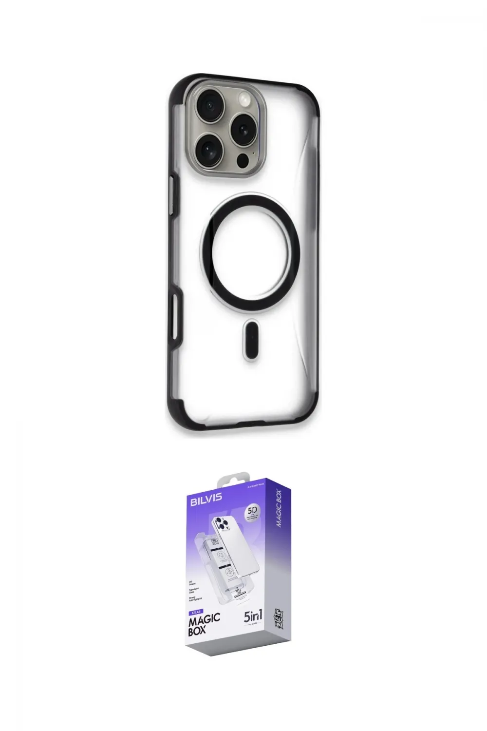 ieg™ iPhone 14 Pro Max Kılıf Eksen Klasik Koleksiyonu - Siyah Bilvis 5in1 3D Magic Cam Ekran Koruyucu