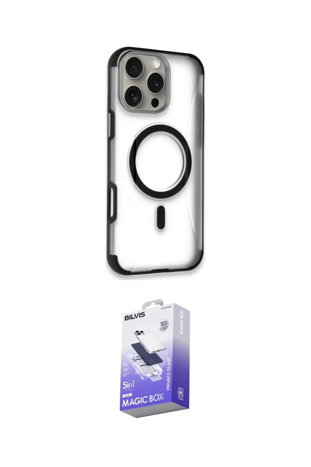ieg™ iPhone 14 Pro Max Kılıf Eksen Klasik Koleksiyonu - Siyah Bilvis 5in1 5D Magic Hayalet Cam Ekran Koruyucu