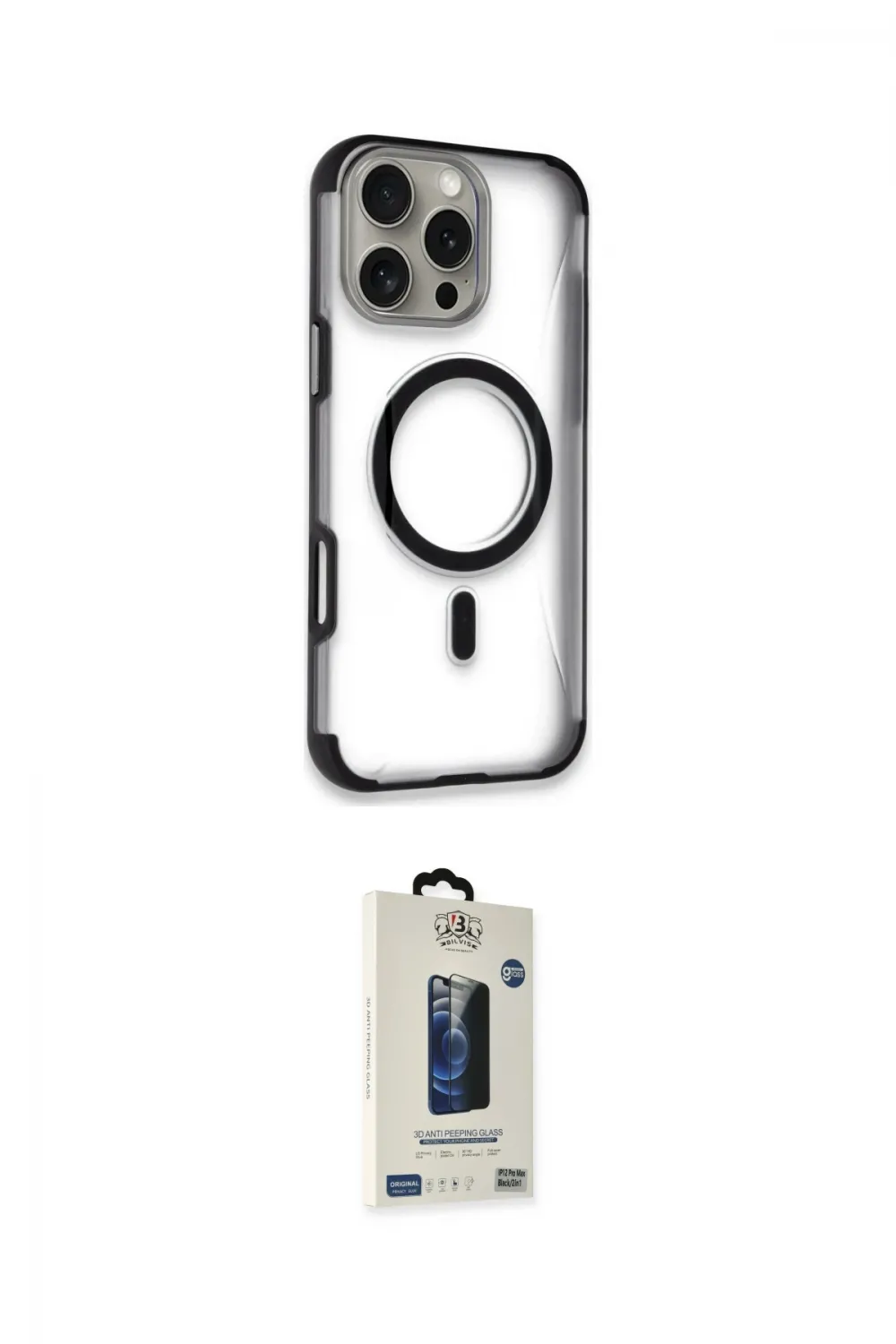 ieg™ iPhone 14 Pro Max Kılıf Eksen Klasik Koleksiyonu - Siyah Bilvis Hayalet Cam Ekran Koruyucu