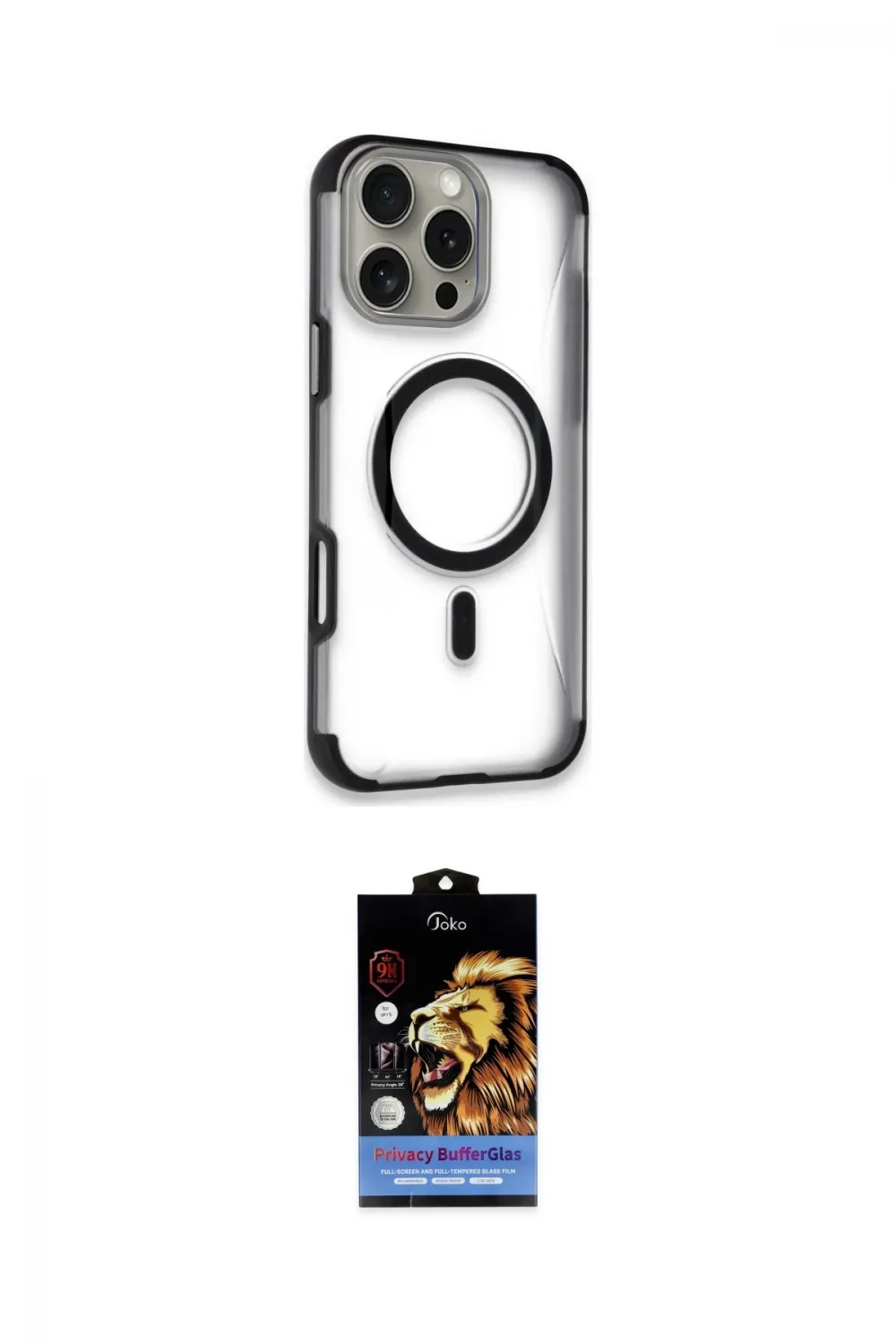 ieg™ iPhone 14 Pro Max Kılıf Eksen Klasik Koleksiyonu - Siyah Buffer Hayalet Cam Ekran Koruyucu