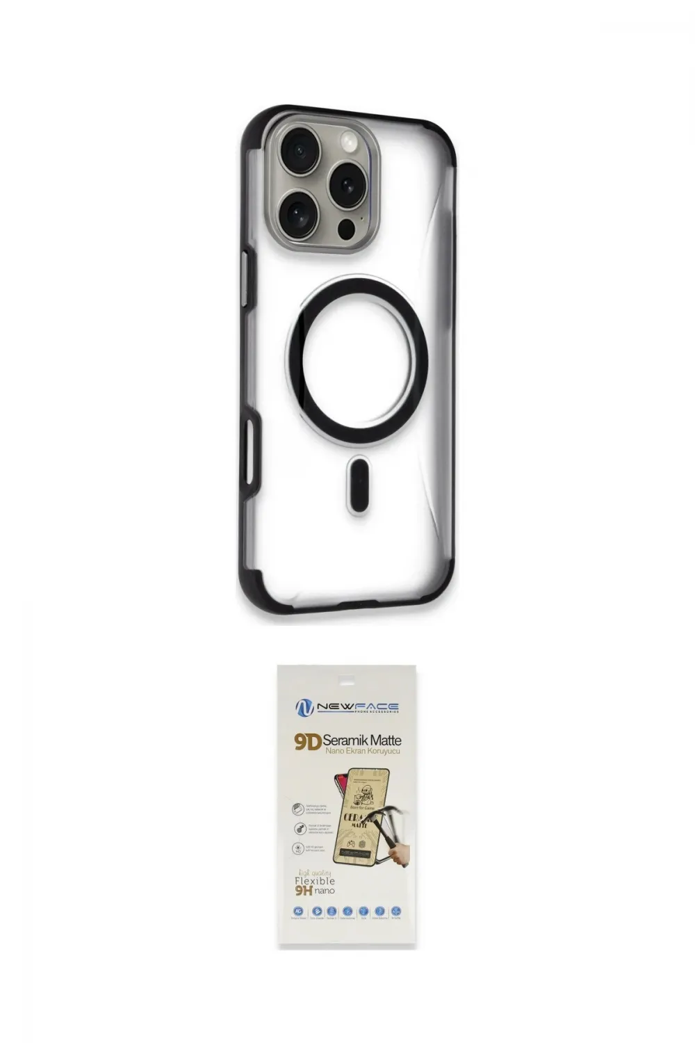 ieg™ iPhone 14 Pro Max Kılıf Eksen Klasik Koleksiyonu - Siyah Mat Seramik Nano Ekran Koruyucu