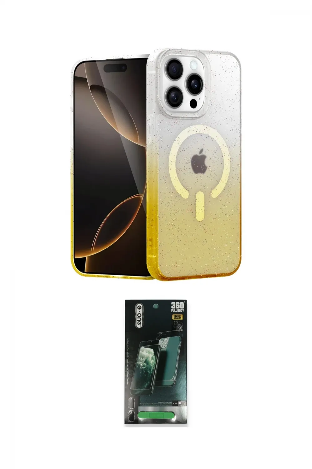 ieg™ iPhone 14 Pro Max Kılıf Eksen Minimal Özel Seri - Şeffaf 360 Full Body Arka Koruyucu