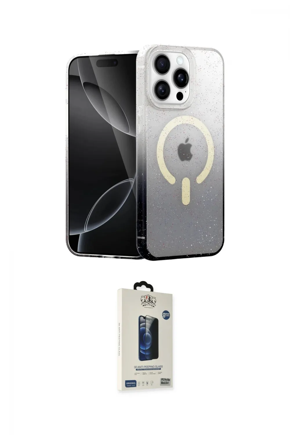 ieg™ iPhone 14 Pro Max Kılıf Eksen Minimal Özel Seri - Siyah Bilvis Hayalet Cam Ekran Koruyucu