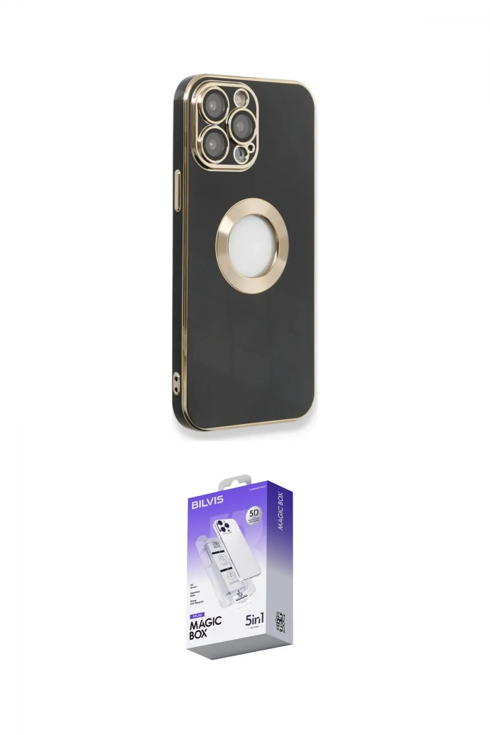 ieg™ iPhone 14 Pro Max Kılıf İz Form Serisi - Siyah Bilvis 5in1 3D Magic Cam Ekran Koruyucu