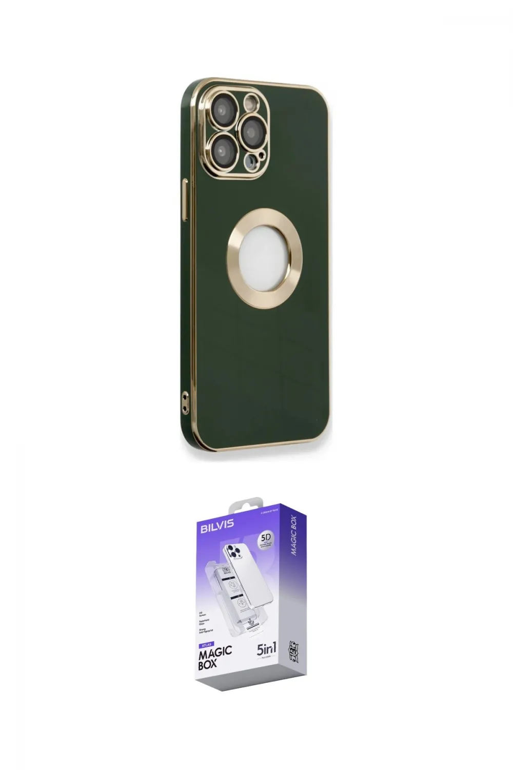 ieg™ iPhone 14 Pro Max Kılıf İz Form Serisi - Siyah Bilvis 5in1 3D Magic Cam Ekran Koruyucu