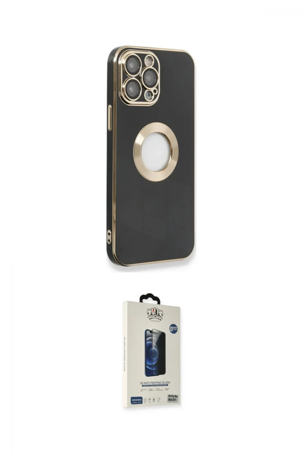 ieg™ iPhone 14 Pro Max Kılıf İz Form Serisi - Siyah Bilvis Hayalet Cam Ekran Koruyucu
