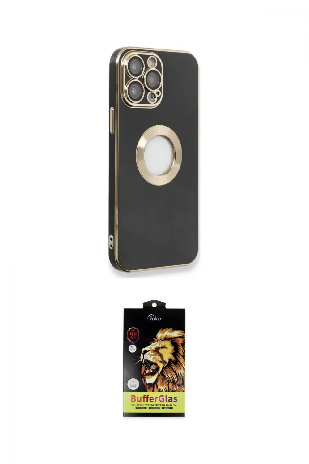 ieg™ iPhone 14 Pro Max Kılıf İz Form Serisi - Siyah Buffer Cam Ekran Koruyucu