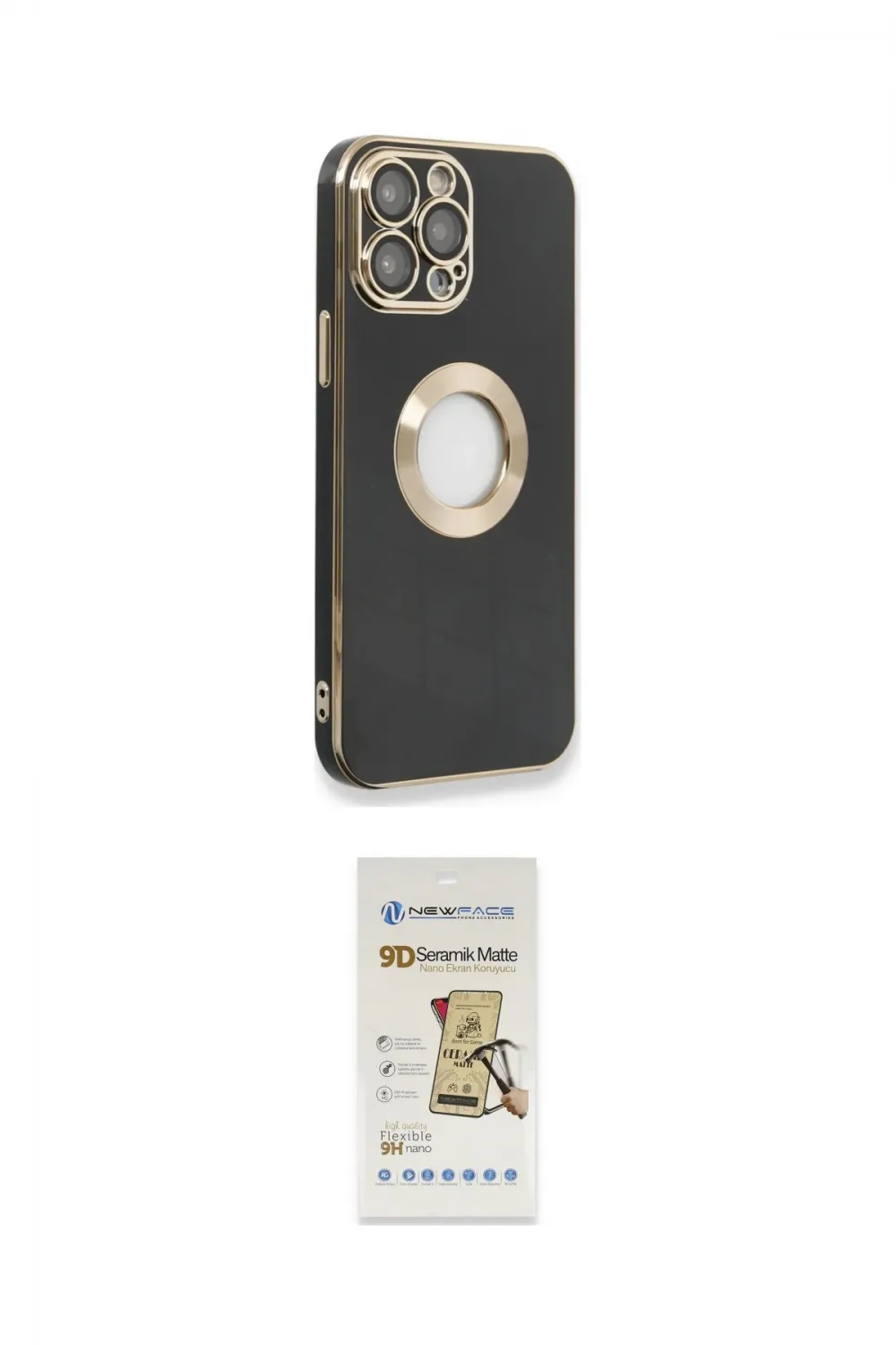 ieg™ iPhone 14 Pro Max Kılıf İz Form Serisi - Siyah Mat Seramik Nano Ekran Koruyucu