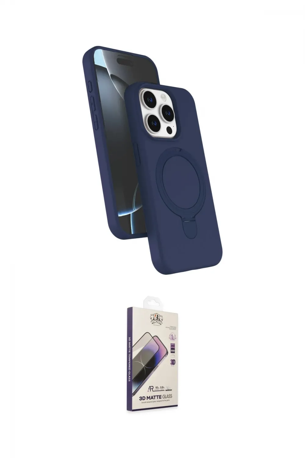 ieg™ iPhone 14 Pro Max Kılıf İz Işık Koleksiyonu - Siyah Bilvis 3D Mat Cam Ekran Koruyucu