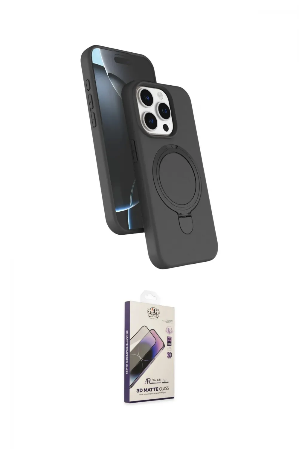 ieg™ iPhone 14 Pro Max Kılıf İz Işık Koleksiyonu - Siyah Bilvis 3D Mat Cam Ekran Koruyucu