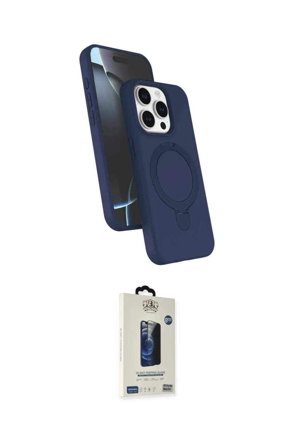 ieg™ iPhone 14 Pro Max Kılıf İz Işık Koleksiyonu - Siyah Bilvis Hayalet Cam Ekran Koruyucu