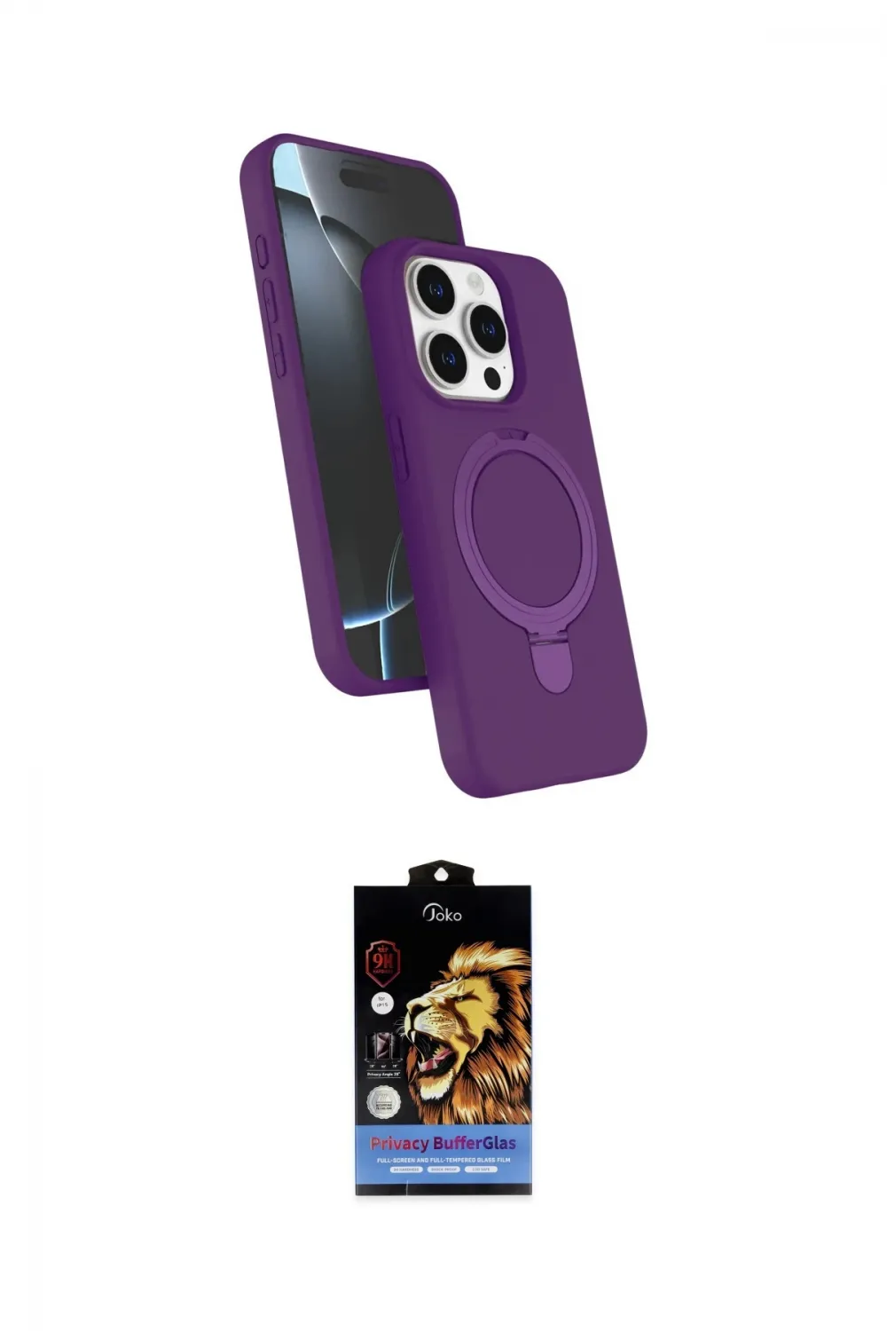 ieg™ iPhone 14 Pro Max Kılıf İz Işık Koleksiyonu - Siyah Buffer Hayalet Cam Ekran Koruyucu