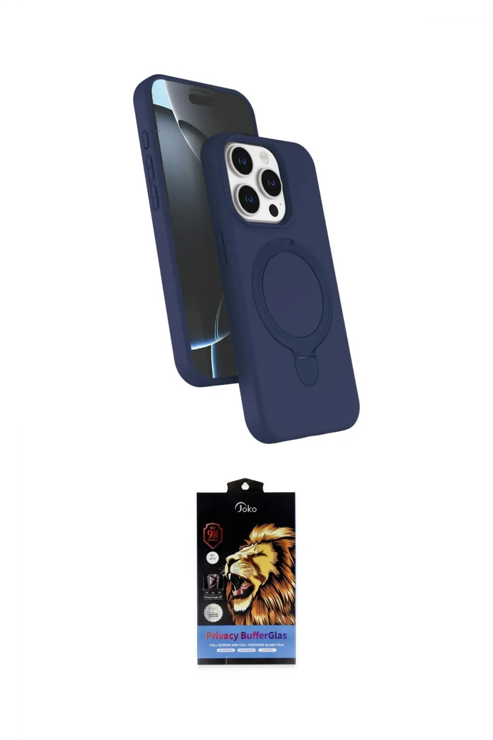 ieg™ iPhone 14 Pro Max Kılıf İz Işık Koleksiyonu - Siyah Buffer Hayalet Cam Ekran Koruyucu