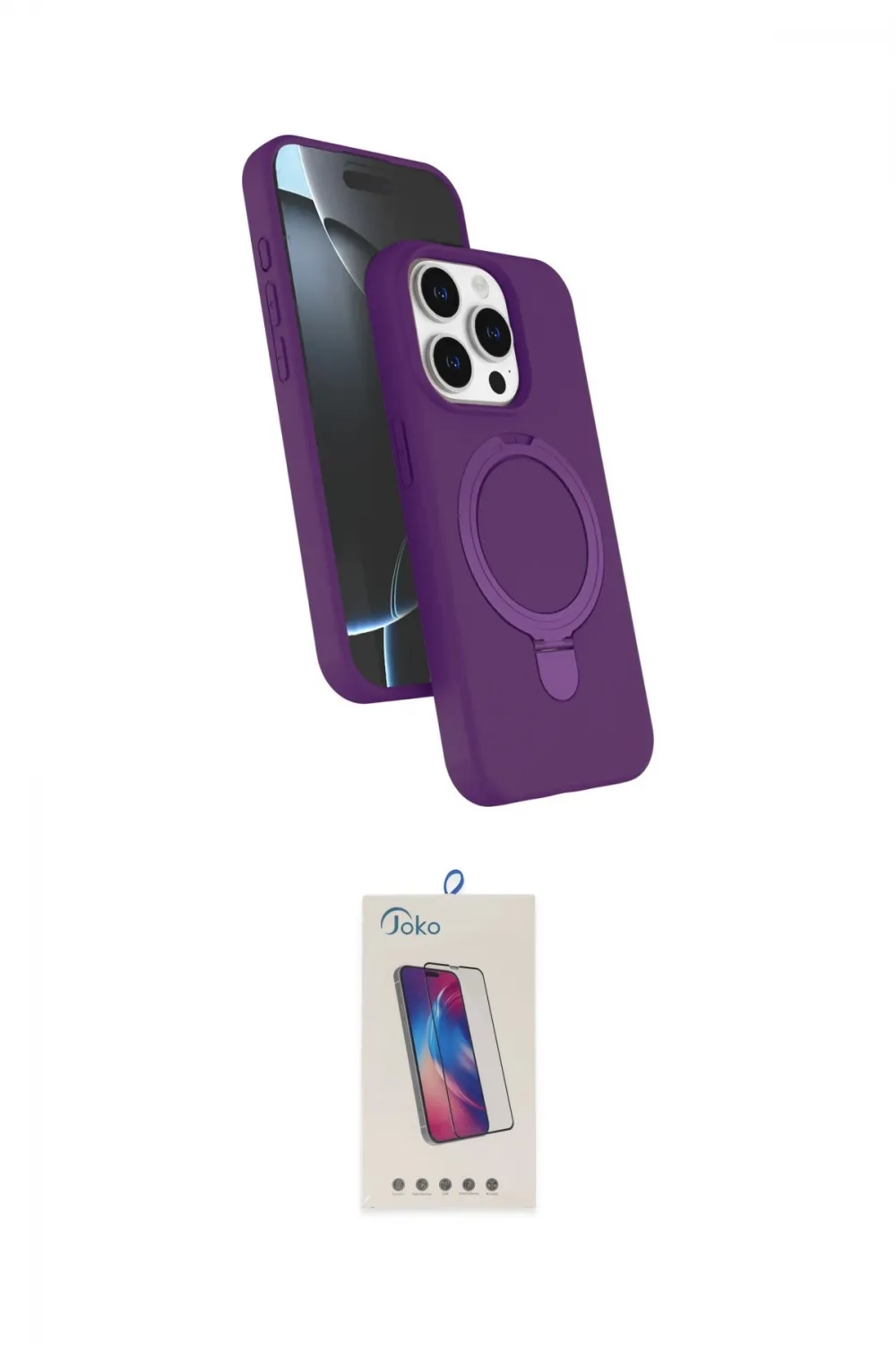 ieg™ iPhone 14 Pro Max Kılıf İz Işık Koleksiyonu - Siyah Joko 5D Cam
