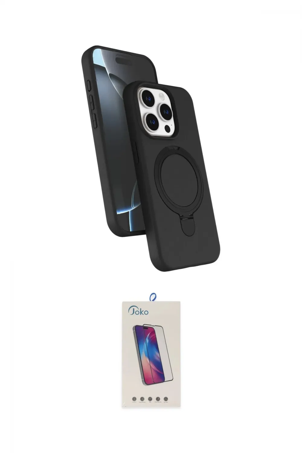 ieg™ iPhone 14 Pro Max Kılıf İz Işık Koleksiyonu - Siyah Joko 5D Cam