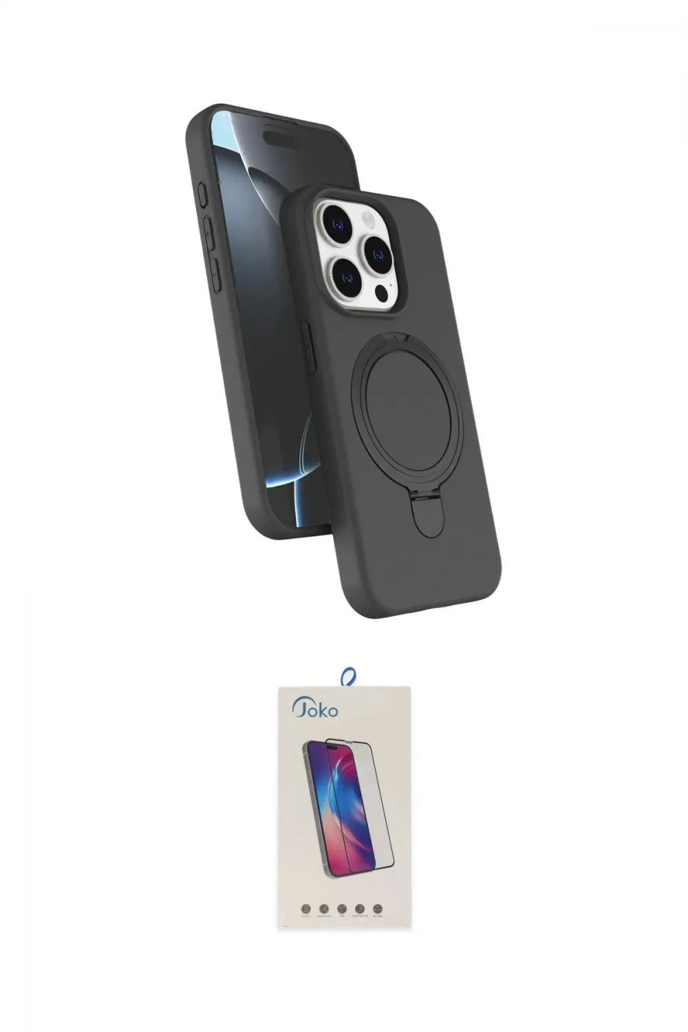 ieg™ iPhone 14 Pro Max Kılıf İz Işık Koleksiyonu - Siyah Joko 5D Cam