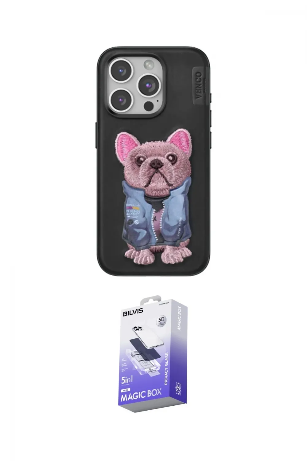 ieg™ iPhone 14 Pro Max Kılıf İz Minimal Koleksiyonu - Siyah Bilvis 5in1 5D Magic Hayalet Cam Ekran Koruyucu