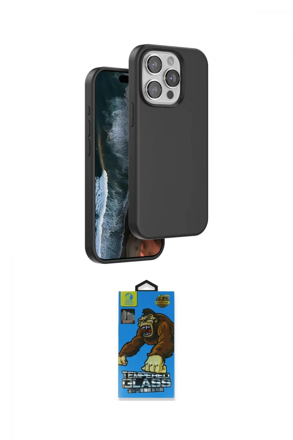 ieg™ iPhone 14 Pro Max Kılıf Kıvılcım Çizgi Serisi - Siyah 18D Cam Ekran Koruyucu