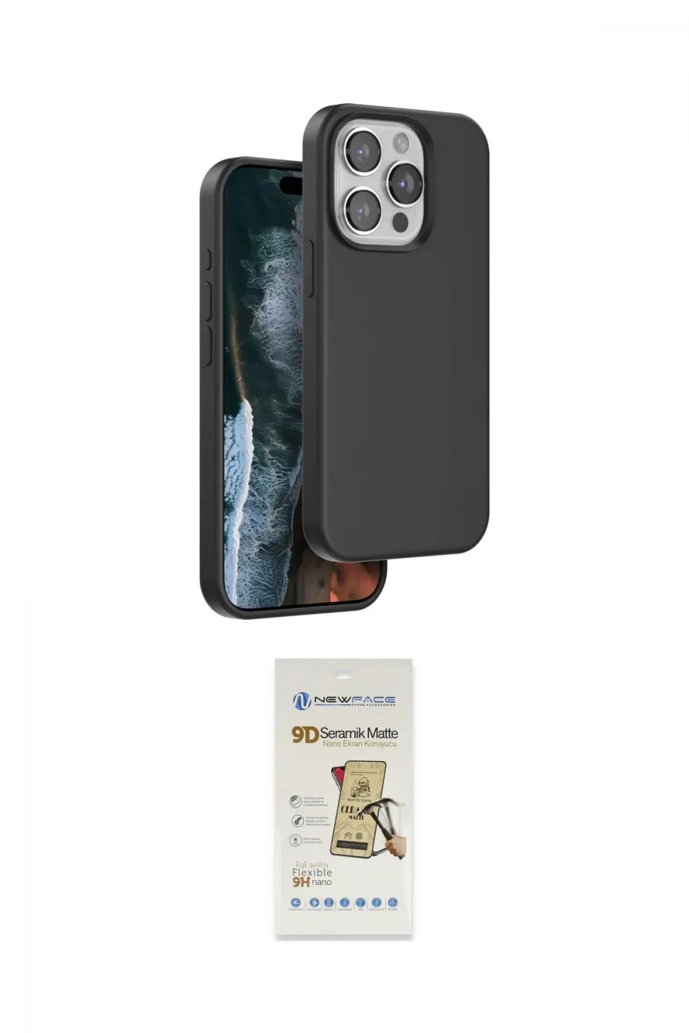 ieg™ iPhone 14 Pro Max Kılıf Kıvılcım Çizgi Serisi - Siyah Mat Seramik Nano Ekran Koruyucu