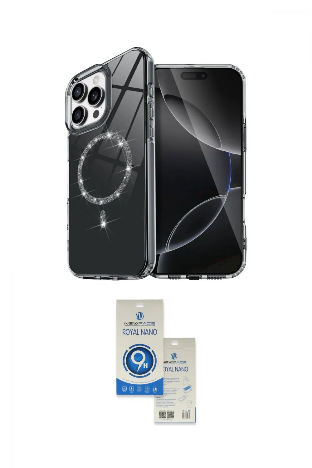 ieg™ iPhone 14 Pro Max Kılıf Kıvılcım Form Prime - Şeffaf Royal Nano Ekran Koruyucu