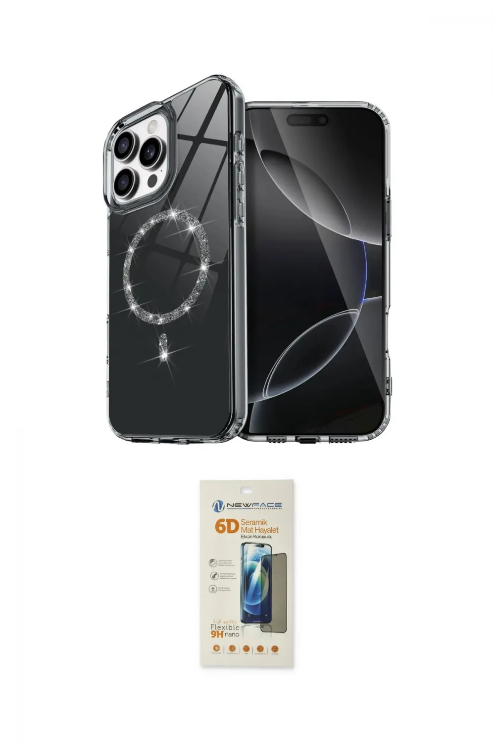 ieg™ iPhone 14 Pro Max Kılıf Kıvılcım Form Prime - Siyah 6D Mat Seramik Hayalet Nano Ekran Koruyucu