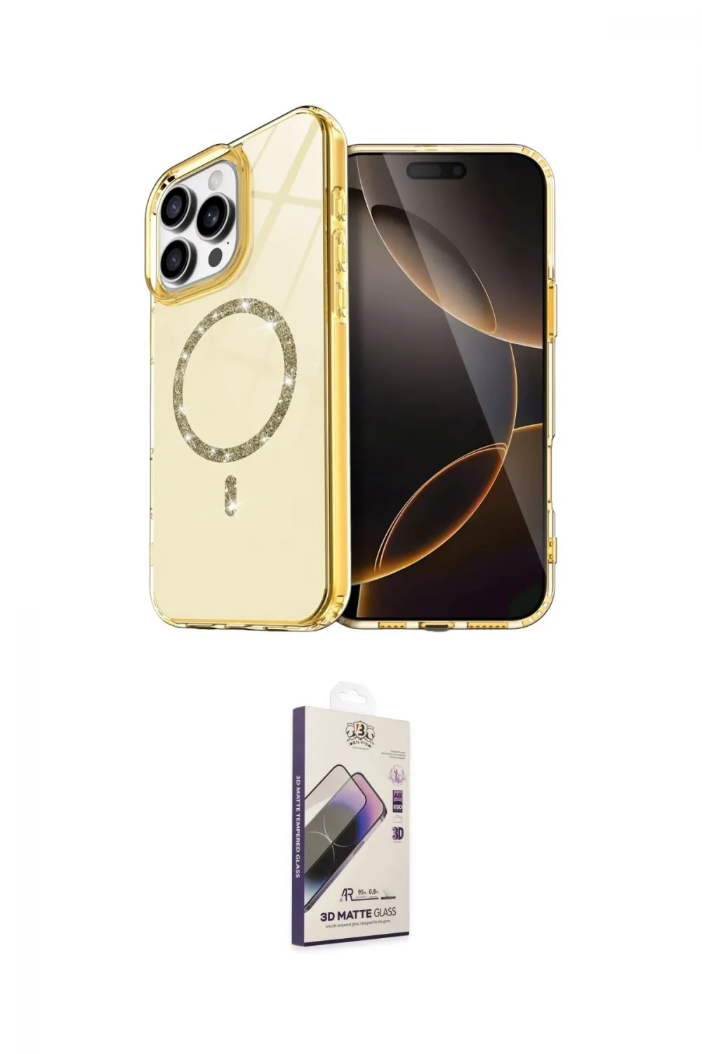 ieg™ iPhone 14 Pro Max Kılıf Kıvılcım Form Prime - Siyah Bilvis 3D Mat Cam Ekran Koruyucu