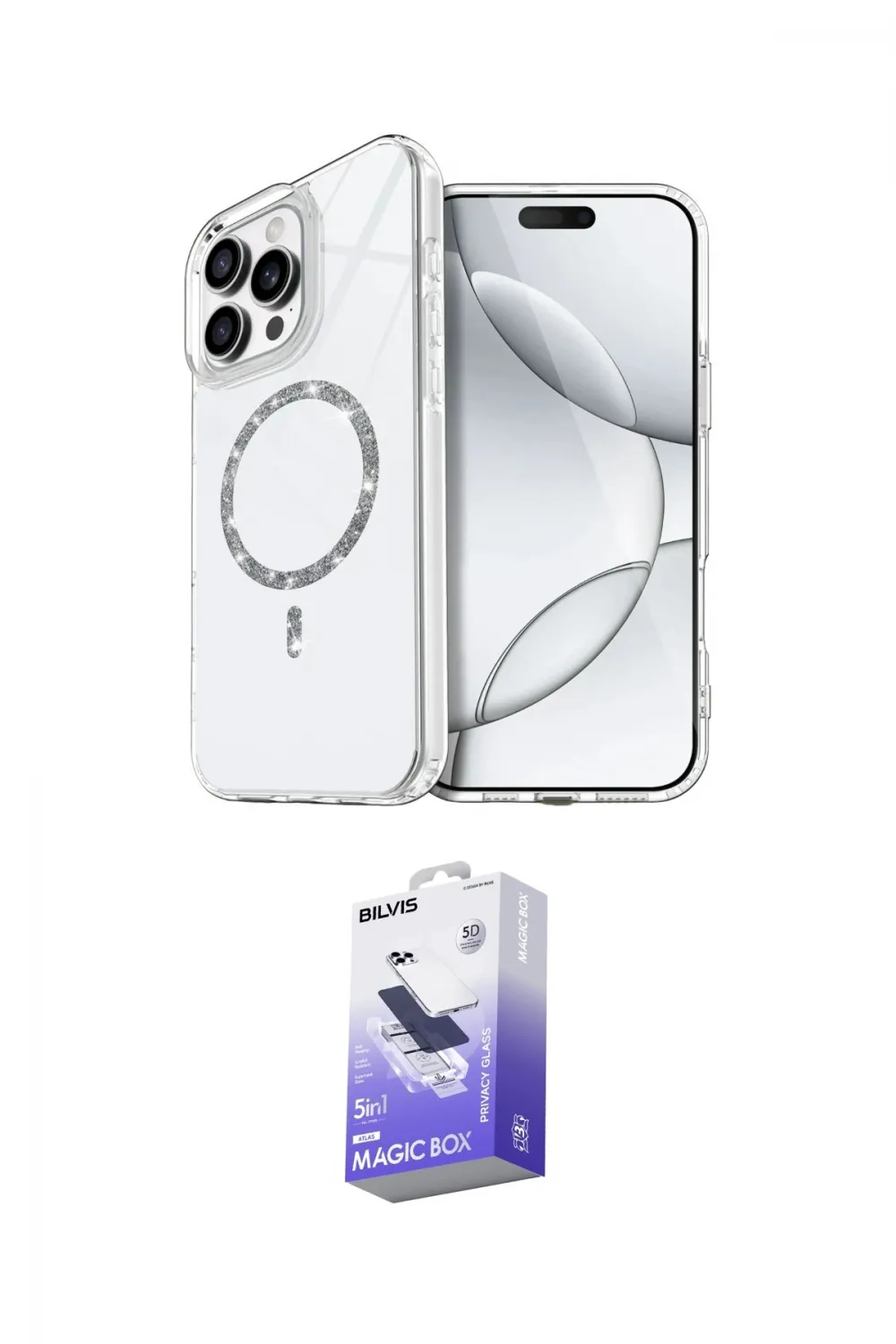 ieg™ iPhone 14 Pro Max Kılıf Kıvılcım Form Prime - Siyah Bilvis 5in1 5D Magic Hayalet Cam Ekran Koruyucu