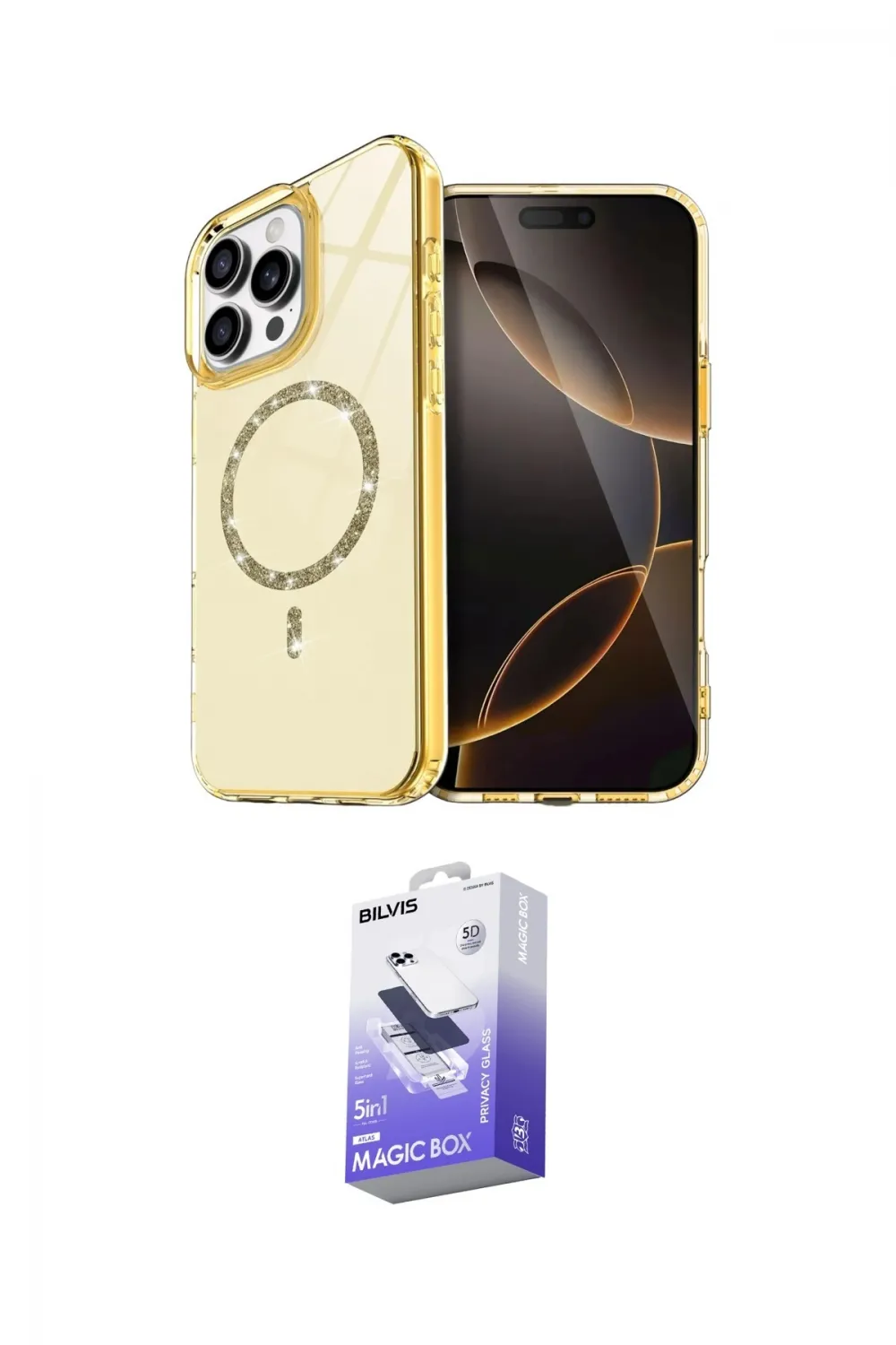 ieg™ iPhone 14 Pro Max Kılıf Kıvılcım Form Prime - Siyah Bilvis 5in1 5D Magic Hayalet Cam Ekran Koruyucu