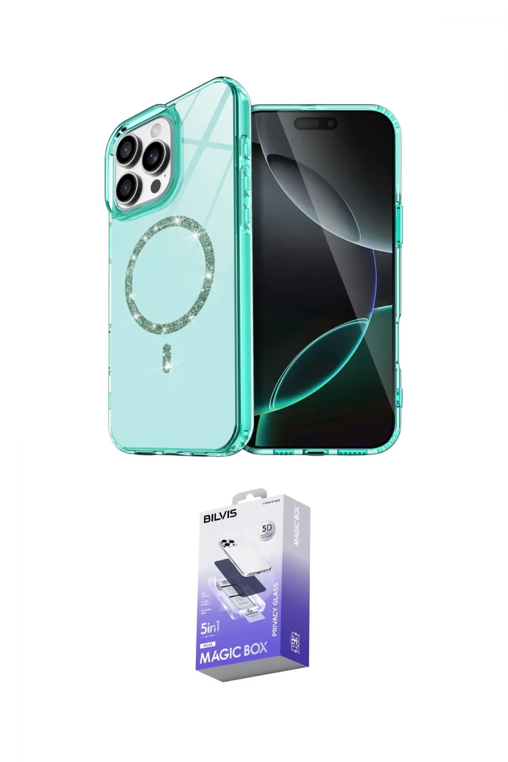 ieg™ iPhone 14 Pro Max Kılıf Kıvılcım Form Prime - Siyah Bilvis 5in1 5D Magic Hayalet Cam Ekran Koruyucu