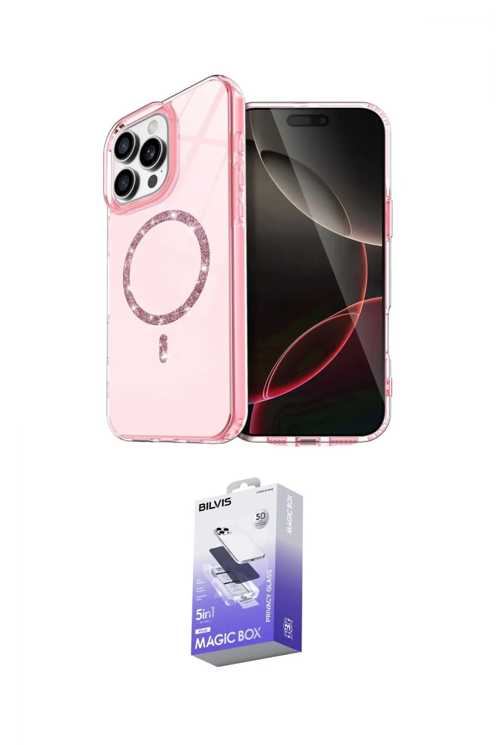 ieg™ iPhone 14 Pro Max Kılıf Kıvılcım Form Prime - Siyah Bilvis 5in1 5D Magic Hayalet Cam Ekran Koruyucu