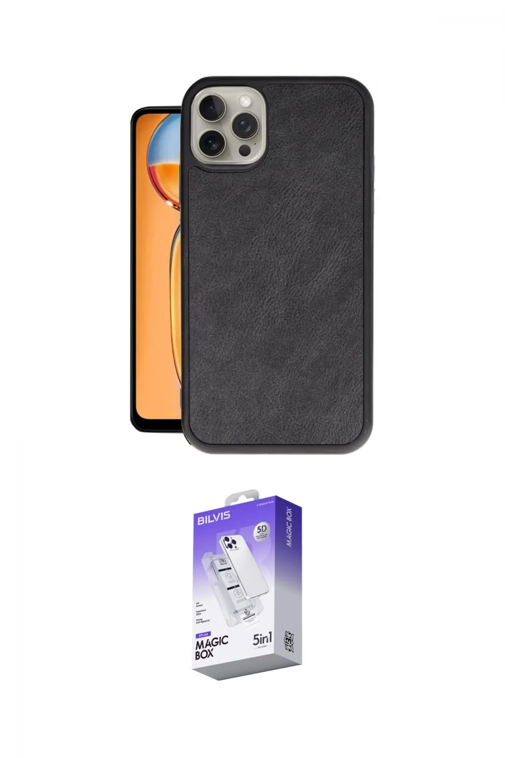 ieg™ iPhone 14 Pro Max Kılıf Kıvılcım Işık Serisi - Siyah Bilvis 5in1 3D Magic Cam Ekran Koruyucu