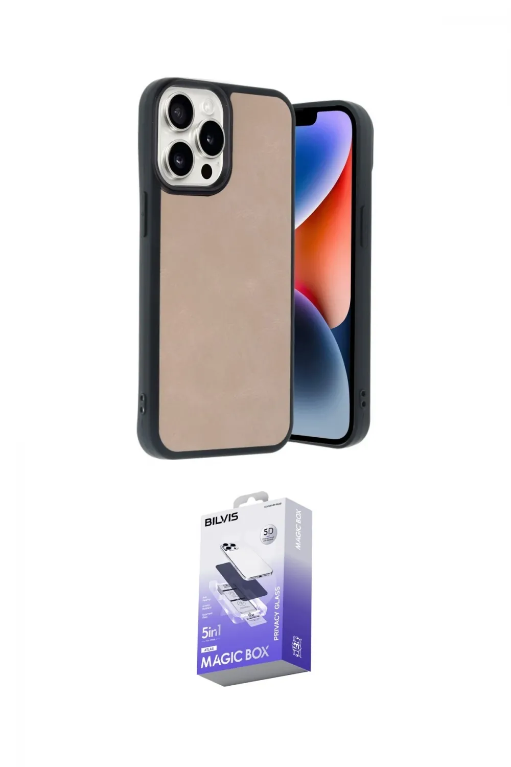 ieg™ iPhone 14 Pro Max Kılıf Kıvılcım Işık Serisi - Siyah Bilvis 5in1 5D Magic Hayalet Cam Ekran Koruyucu