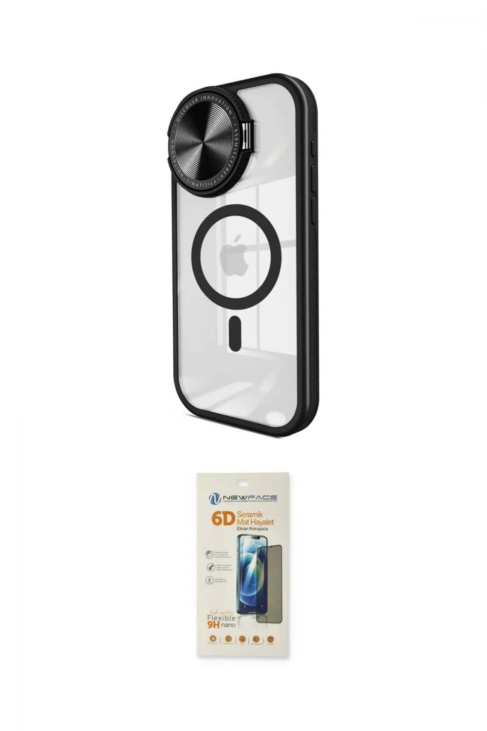 ieg™ iPhone 14 Pro Max Kılıf Kıvılcım Modern Koleksiyonu - Siyah 6D Mat Seramik Hayalet Nano Ekran Koruyucu