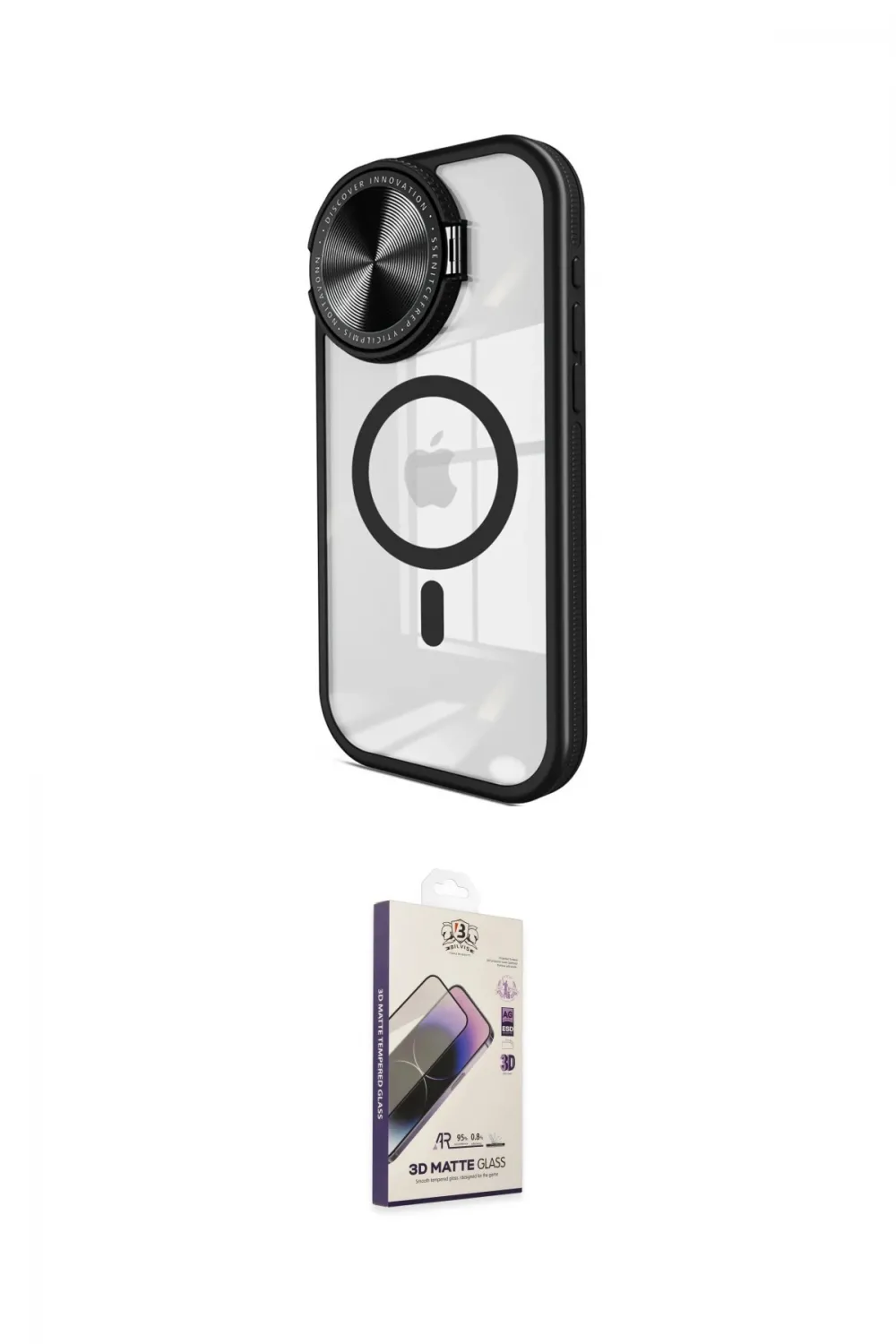 ieg™ iPhone 14 Pro Max Kılıf Kıvılcım Modern Koleksiyonu - Siyah Bilvis 3D Mat Cam Ekran Koruyucu