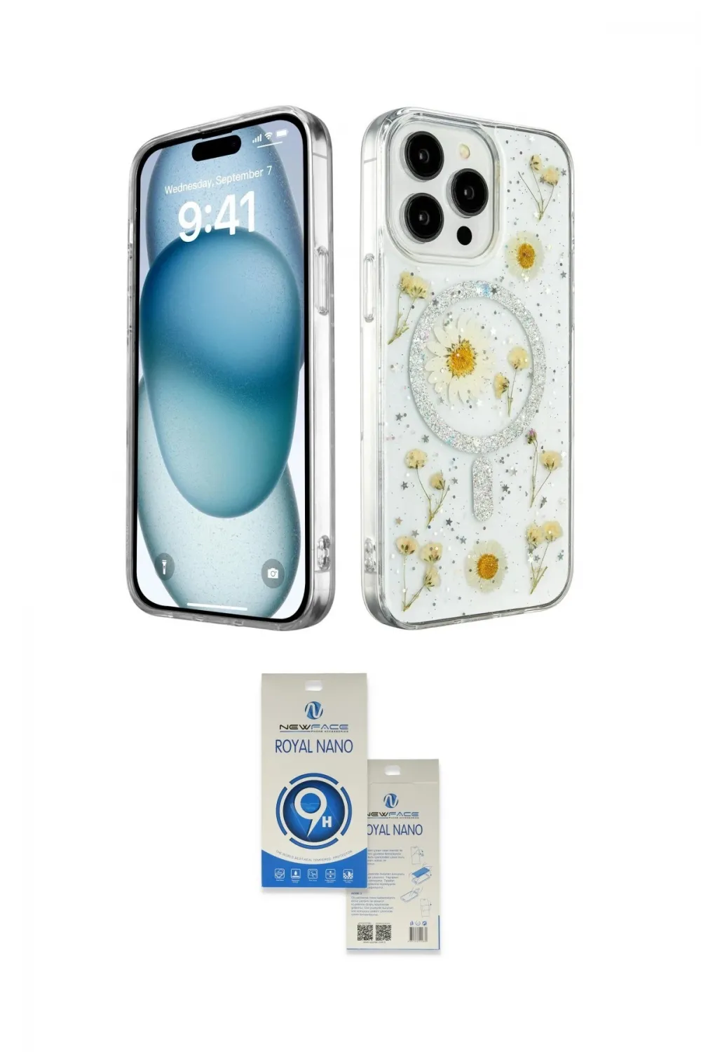 ieg™ iPhone 14 Pro Max Kılıf Kozmos Doku - Şeffaf Royal Nano Ekran Koruyucu
