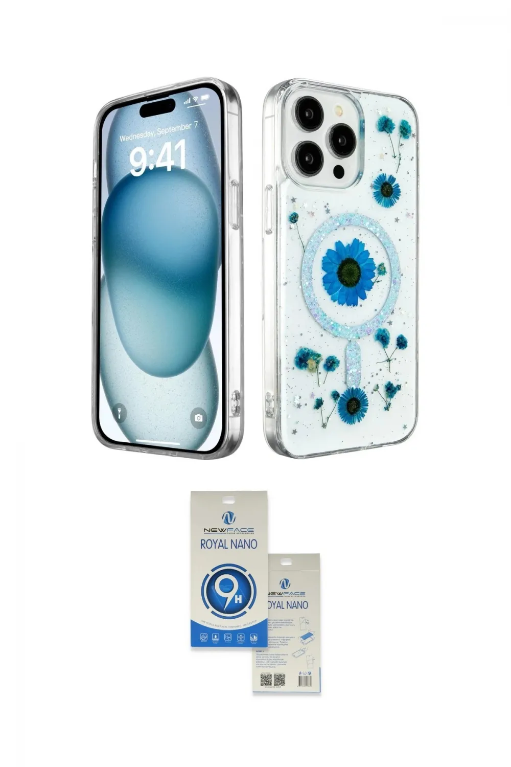 ieg™ iPhone 14 Pro Max Kılıf Kozmos Doku - Şeffaf Royal Nano Ekran Koruyucu