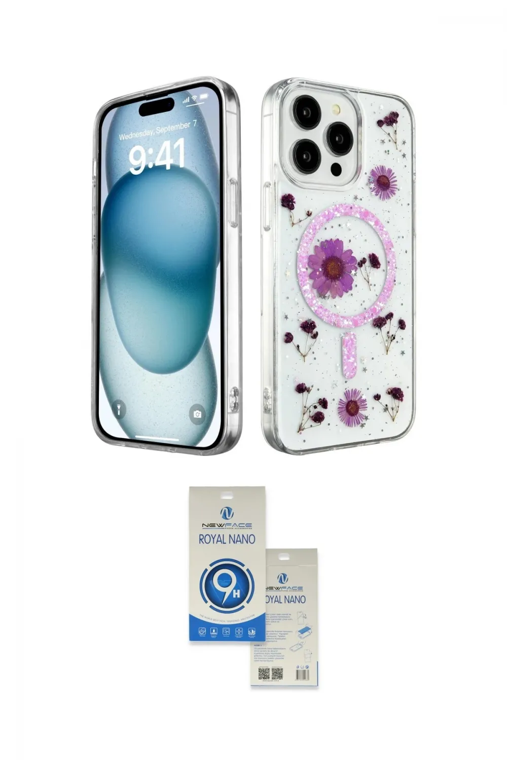 ieg™ iPhone 14 Pro Max Kılıf Kozmos Doku - Şeffaf Royal Nano Ekran Koruyucu